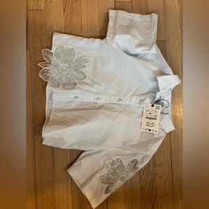 NWT Zara girls size 9/10 Light Blue Shirt